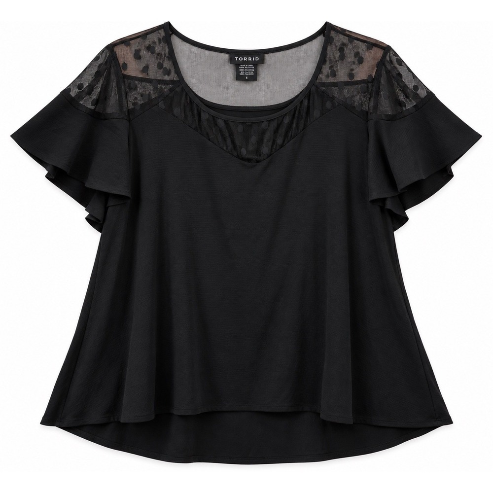 Torrid Women's Plus 3X Black Sheer Shoulder Polka Dot Short Sleeve Blouse Work